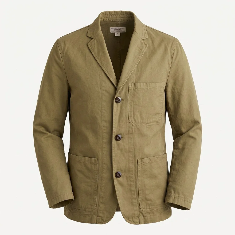 Wallace & Barnes Slim Fit Chore Blazer Mens 34S Olive Green Cotton Linen Jacket